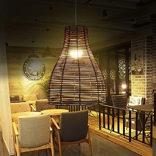 jiande Traditionele mand stijl licht bruin rotan rieten plafond hanglampen schaduw chinese stijl handgemaakte rotan ronde kroonluchter lampen (Size : 32 * 40cm) photo 2