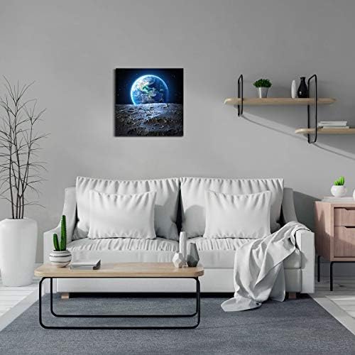 Framed Earth Painting Wall Art - Earthrise from the Moon Outer Space Painting Universe Wall Decor Framed Art Print Poster Modern Pictures for Living Room Bedroom Bathroom Decor 12x12inch Ready to Hang