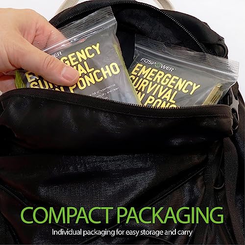 Image of FosPower Emergency Rain Poncho [4 Pack] [Retains 90% Body Heat] Reusable Weather Resistant Raincoat for Men, Women, Adults, Camping, Hiking, Emergency Supplies & Survival Kits (Green)