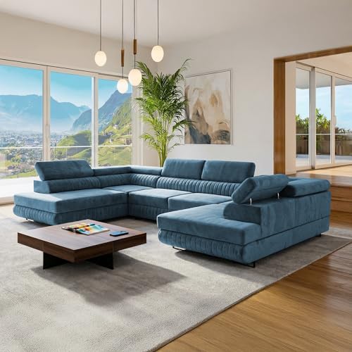 SOFILAND U-Form Ecksofa Magnum U, große Wohnlandschaft mit Schlaffunktion & 2 Bettkästen, wasserabweisend, pflegeleicht & haustierfreundlich, modernes Schlafsofa fürs Wohnzimmer (Türkis)