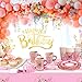 WorldBazaar Tea Party Disposable Tableware Set Tea Party Supplies 12 Sets Pink Floral Paper Tea Cups and Saucers Plates Napkins Tablecloth Pink Birthday Table Decorations Women Girls Adults