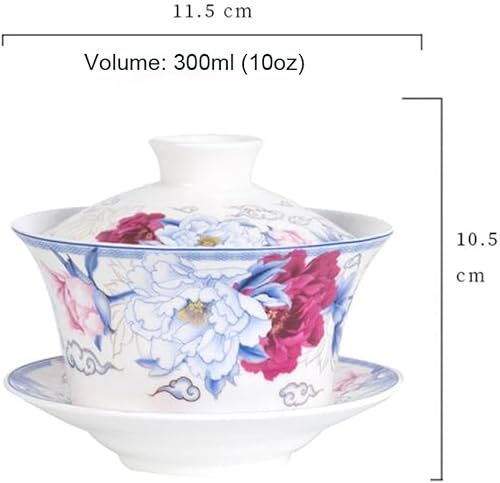 Miniatura 2 de YBK Tech - Taza de té grande de Gaiwan, de porcelana de 10 onzas, con platillo y tapa, Gaiwan tradicional chino, cuenco de té Sancai (5#)