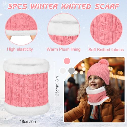 JaGely 9 Pcs Kids Hat Gloves Scarf Set for Winter Knit Beanie Hat with Pompom Neck Warmer Mittens Set for 5-10 Boys Girls3