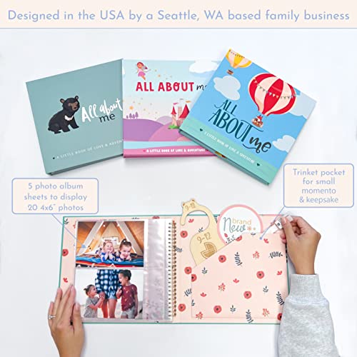 Rubyroo Baby Memory Book - Milestone Journal For Baby Girl - Baby Keepsake Photo Album - First 5 Years Scrapbook - Pregnancy Gift For Baby Shower, 60 Page Hardcover Record Book For Newborn - Floral #TOP5