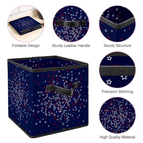 Boîte de rangement cube pliable en tissu bleu motif étoiles
