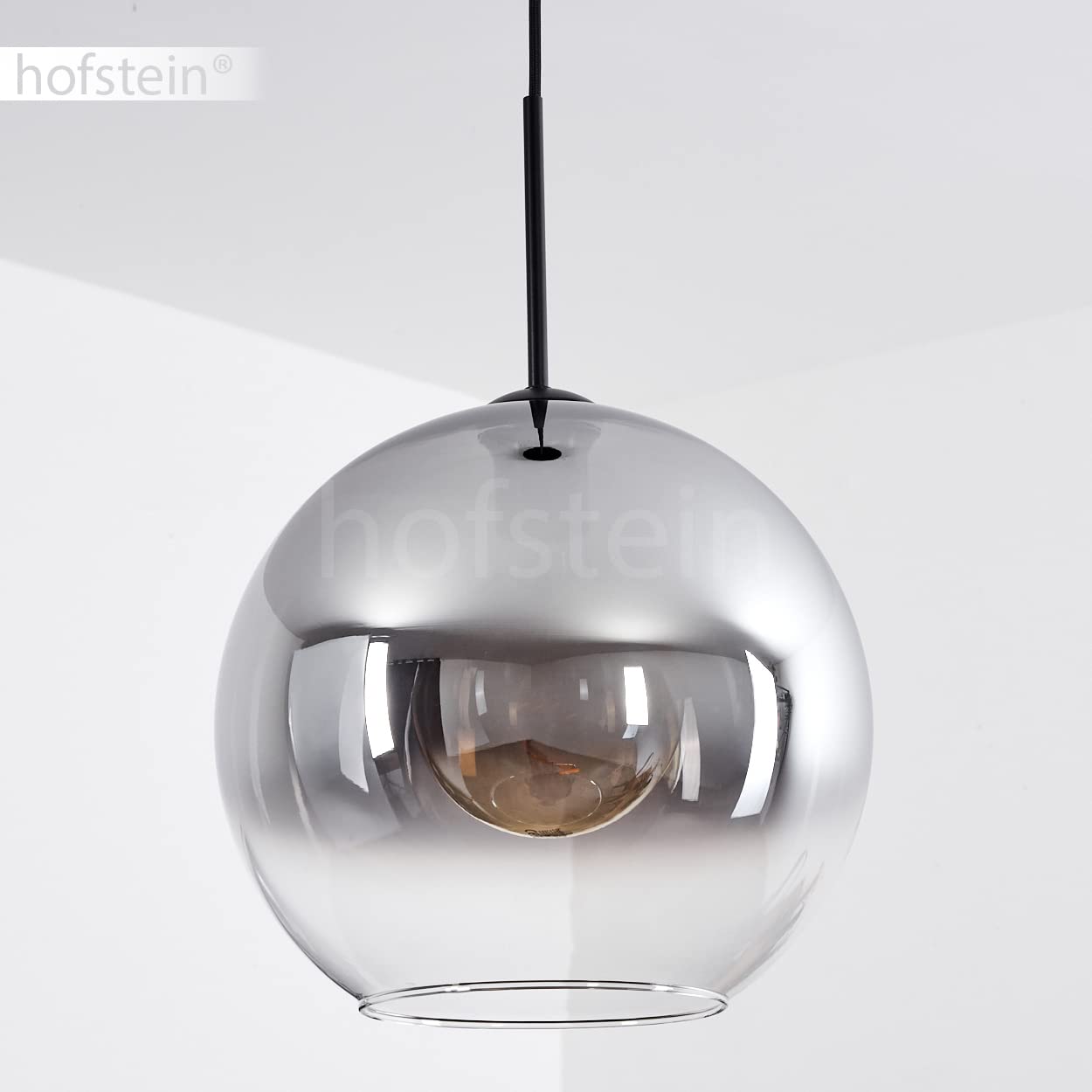 HOFSTEIN Hängeleuchte Koyoto, 1-flammige Hängelampe aus Metall/Glas in Schwarz/Rauchfarben/Klar, moderne Pendelleuchte im Retro/Vintage-Design, Ø 30 cm, E27, Esszimmer, Küche, Wohnzimmer