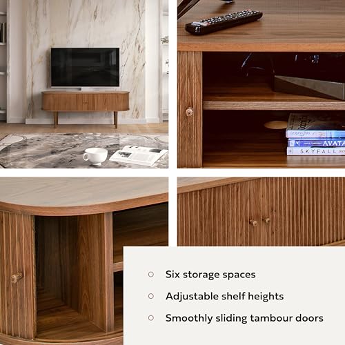 WERMO 55'' TV Stand with Storage and Shelves for 32-60 inch TV. Wood Entertainment Center with Doors for Living Room and Bedroom, Mid Century Modern Console Table, Television Stand (Walnut)