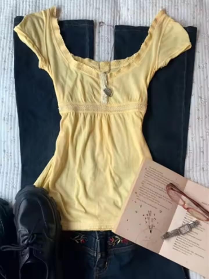 Coquette Ruffle Tops Women Cute Summer Lace Peplum Babydoll Top Teen Girls Y2k Grunge 2000s Cottagecore Clothing - Image 5