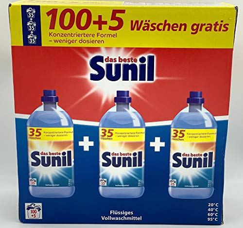 Preisvergleich Produktbild Sunil aktiv Vollwaschmittel flüssig - für 105 Wäschen - Flecklösekraft, hautverträglich, mikroplastikfrei - 5,77 l