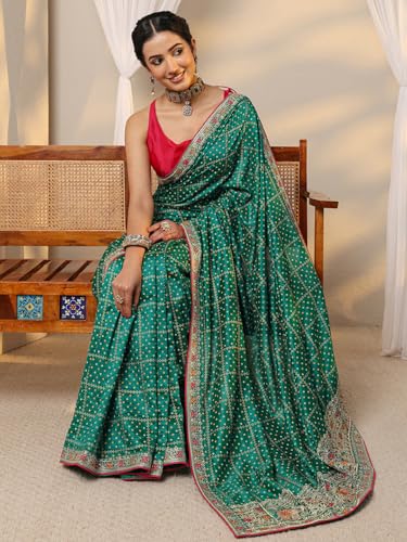 Image of Libas Printed Silk Blend Saree for Women With Unstitched Blouse Piece | Traditional Saree for Party & Wedding