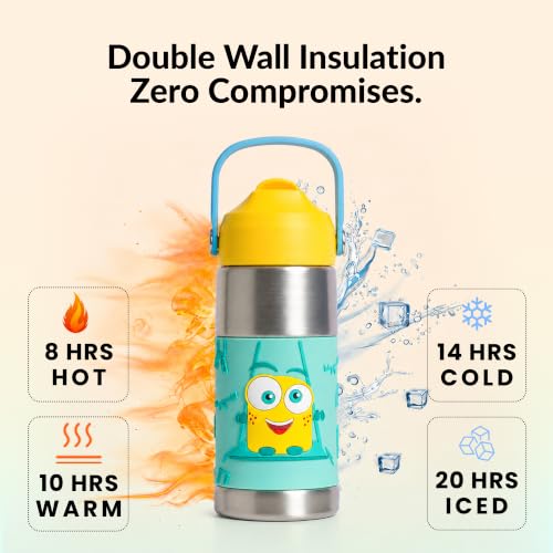 Image of Rabitat Insulated Water Bottle | Stainless Steel Kids 410ml | 20 Hours Hot & Cold | School Bottle for Boys & Girls | Leakproof, BPA Free, Food Grade SS304 | 2 Year Warranty | Mad Eye