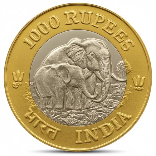 Image of 1000 Rupees 2025 Twin Elephants, India Fantasy Rare Bi-Metallic Coin
