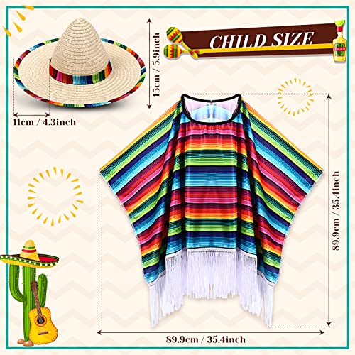 4 Pcs Mexican Party Costume Set For Kids Cinco De Mayo Fiesta Serape Poncho Costume Accessory Includes Mexican Fiesta Serape Poncho Mexican Sombrero Hat Sunglasses And Mustache, 35 X 35'' #TOP3