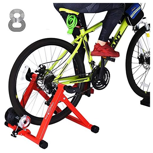 Indoor Cycle Trainer, Noise Reduction Super Quiet Bicycle Exercise Stand w Quick Release 8 Levels Resistance w Front Wheel Block