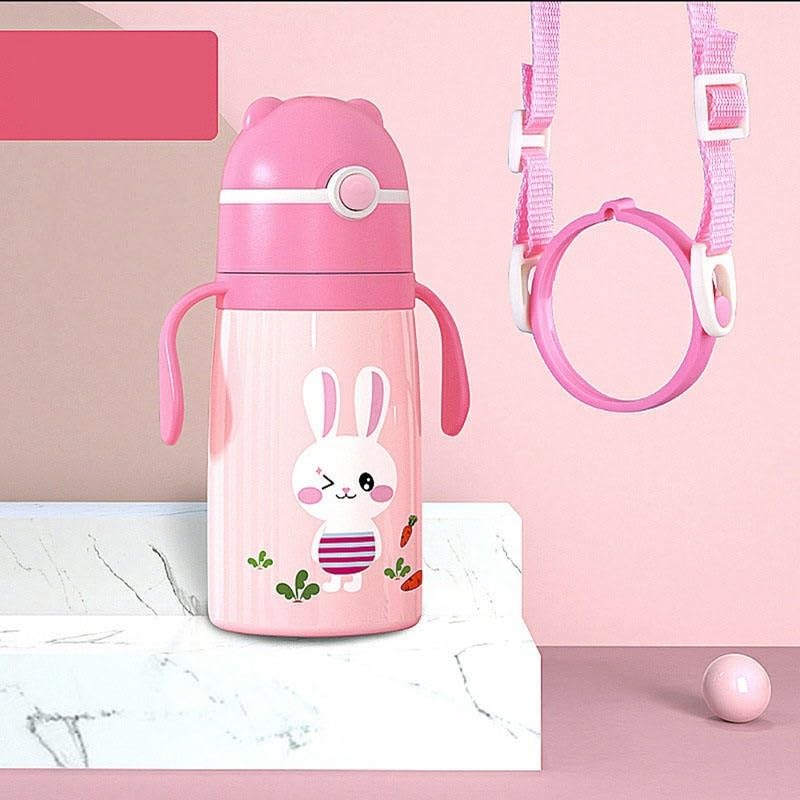 Nabhya Goofy 380 ML Vacuum Thermo Seal Insulated Double Wall Steel Body Baby Sipper with One Touch Opening & Silicon Straw,Long Retention of Temperature of Hot & Cold Liquids (Pink)-image-18