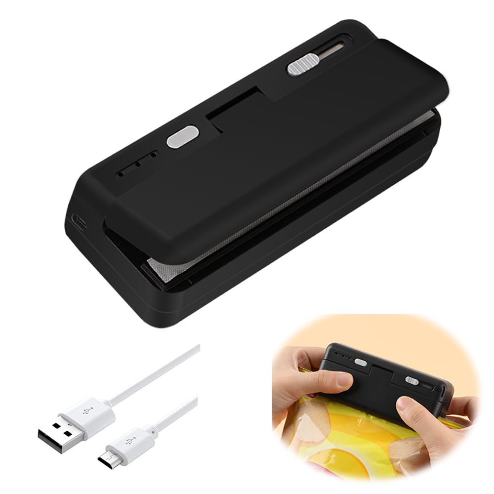 Mini Bag Sealer, USB Charger Potato Chip Bags Heat Sealer Capper, Reseals Snack Plastic Bag Heat Seal and Cutter, Sealing Machine Vacuum Impulse For Mylar Cereal Bags, Keep Food Fresh