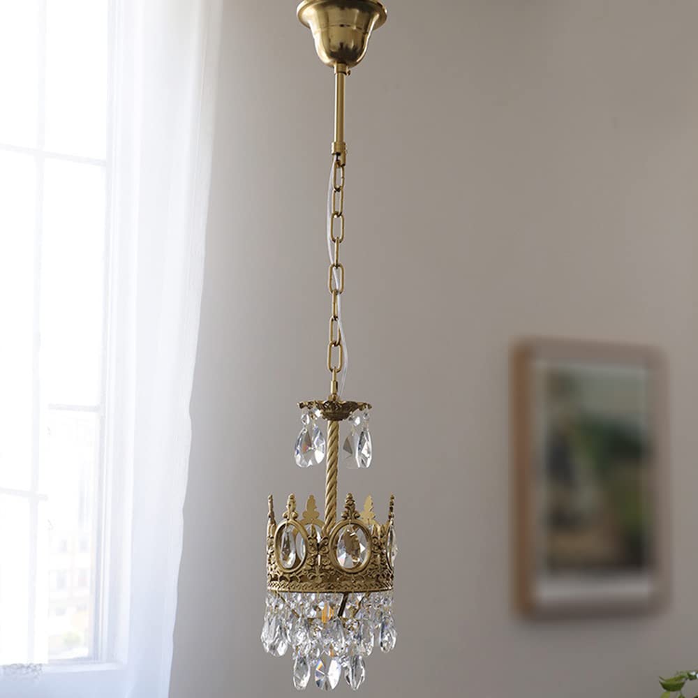 PLQWUJD Exquisite Chandelier European Style Crystal Pendant Lamp in Brass Finish,Crystal Ceiling Chandelier Light Fixtures,Copper Restaurant with Adjustable Cord