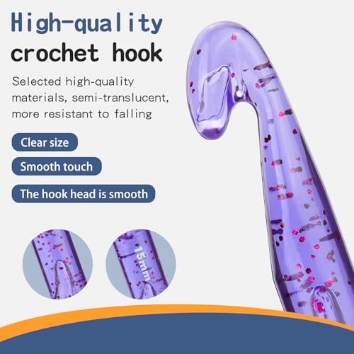 Image of Large Crochet Hooks, 15mm Large Crochet Needles, Huge Crochet Hooks, Colorful Transparent Crystal Crochet Hook for Crocheting Yarn, Chunky Yarn, DIY Crafts (Purple)