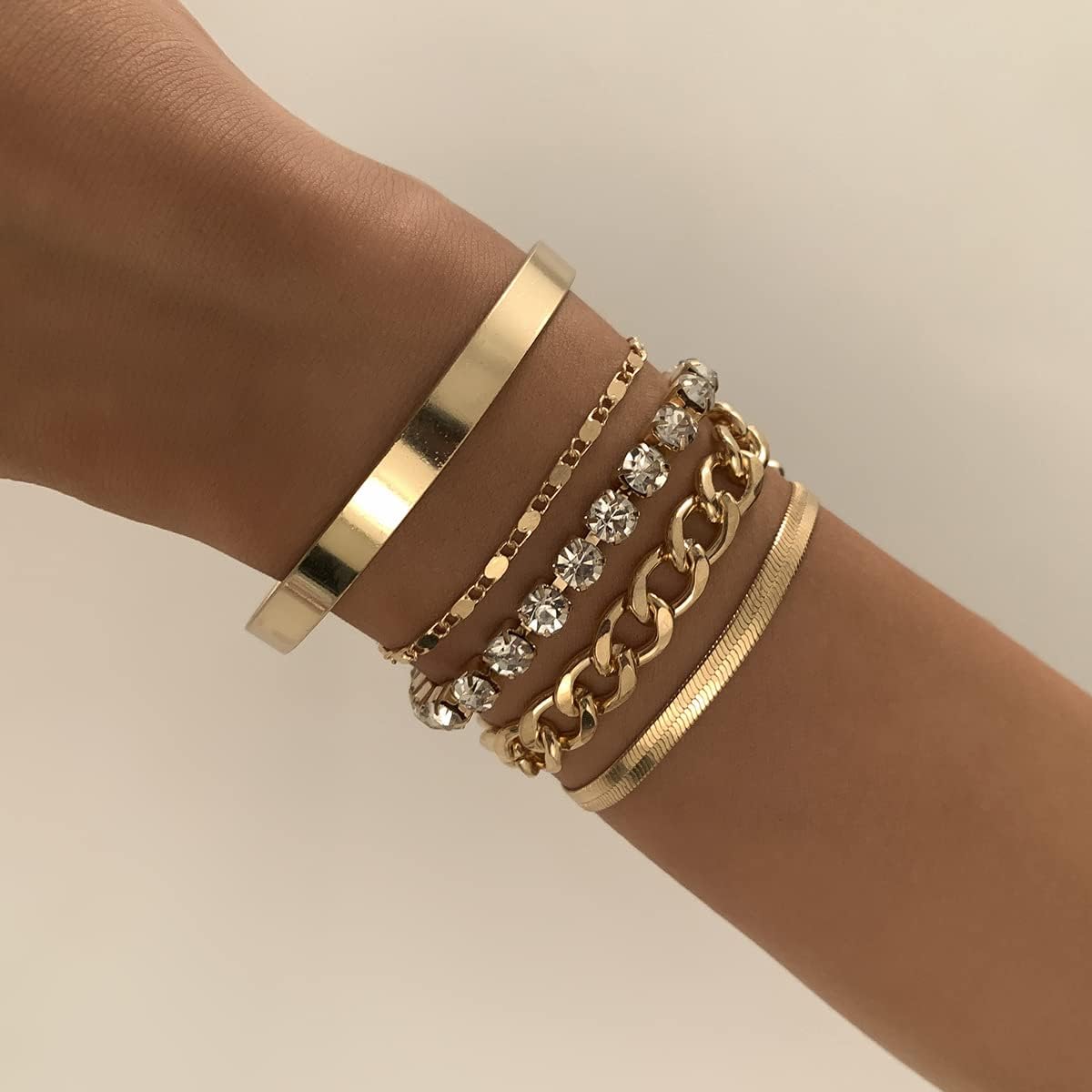 PLOUTOS Layered Bracelet Set For Women, Gold Or Silver Tone Stack With Rhinestone Tennis, Paperclip Chain, Cuban Link, Bangle, Adjustable Jewelry - Image 4