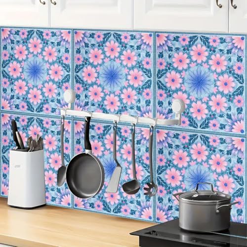 Image of Moroccan Tile Stickers | Waterproof Self Adhesive Peel & Stick Tile Decals for Kitchen Backsplash, Bathroom Wall, Floor, Furniture & Glass (4x4 Inch, Design 59)