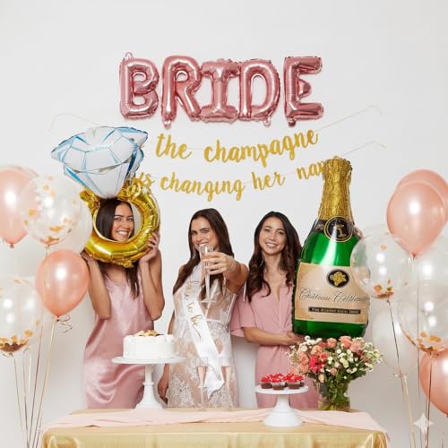 28 Pcs Bachelorette Party Decorations Kit – Gold Bridal Shower Set with Bride to Be Sash, Glitter Banner, BRIDE Balloons, Ring & Champagne Foils, Rose Gold, Pearl & Confetti Balloons