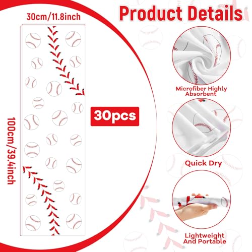 Image of 30Pcs Baseball Cooling Towels for Neck and Face 40 x 12 Inch Baseball Sports Team Gifts Workout Ice Towel for Gym Sweat Microfiber Breathable Chilly Bulk Neck Wraps for Athletes Camping Travel Outdoor