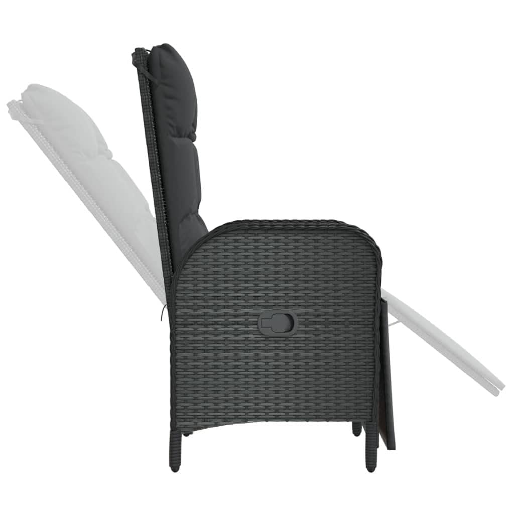Kavolet Poltrona relax da giardino, regolabile, con cuscino, 2 pezzi, in polyrattan, colore nero