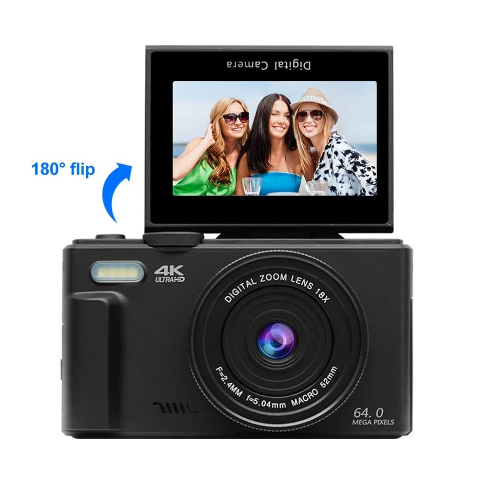 Digitale Fotokamera 4K 18X Digitalzoom 180° Flip Screen Vlog Cam