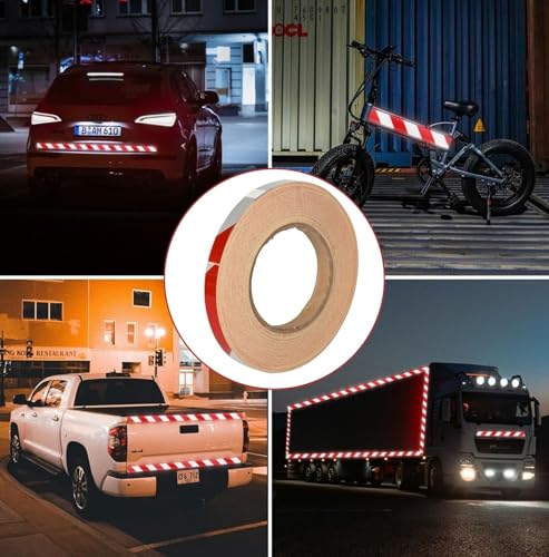 Image of WALLMATE Dual Shade Reflective Radium Strip Waterproof Self Adhesive,Safety Sticker, Night Glow Tape for Helmet, Car, Scooter & Cycle Decoration (Red-Silver, 0.5 In x 45 Mtr (1771 in) (PCK OF 2)