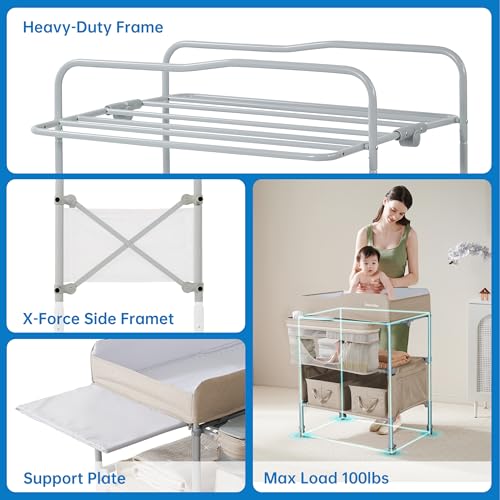 Image of Sweeby Portable Baby Changing Table, Foldable Diaper Changing Station with Waterproof Pad, Mobile Nursery Organizer for Infant & Newborn Essentials, Oat