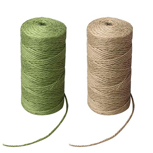 pengxiaomei 3Ply Jute Rope, 328 Feet x 2 Rolls Jute Twine Garden Twine for Gardening, Bundling, Gifts, Decoration, DIY Crafts (Light Green, Brown)