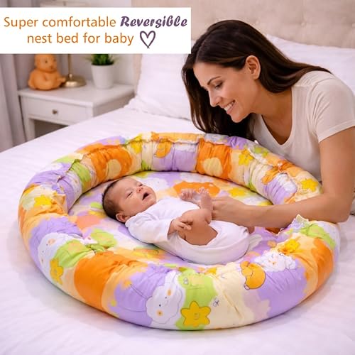 Image of Fareto Combo of Baby Nest | Net with Bed | Carry Bag | 4 Pcs Bedding Set(0-6 Months) (Fullset Nest) (New Star Orange)