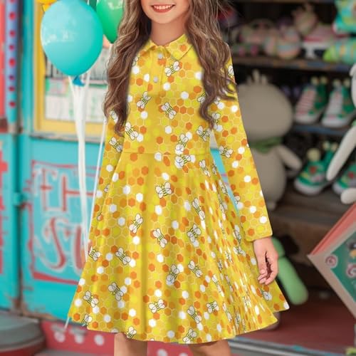 Girls Long Sleeve Dress Kids Twirl Swing Dress Comfy School Clothes3