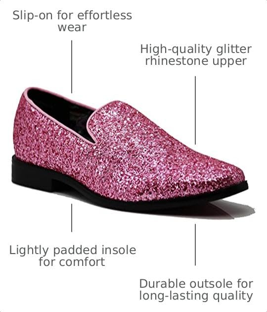 Image of SPK04 Men's Vintage Glitter Dress Loafers Slip On Shoes Classic Tuxedo Dress Shoes