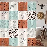 AMBZEK Western Cowboy Shower Curtain 60Wx72L Inch West Cow Skull Boot Cactus Leopard Print Retro Bull Wild Artwork Cloth Fabric Waterproof Polyester Bathroom Decor Set with 12 Pack Hook