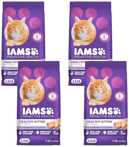 Image of IAMS Proactive Health Kitten Dry Cat Food, Healthy Kitten Food Dry Recipe with Real Chicken in Every Bite, 3.5 Lb. Bag (Pack of 4)