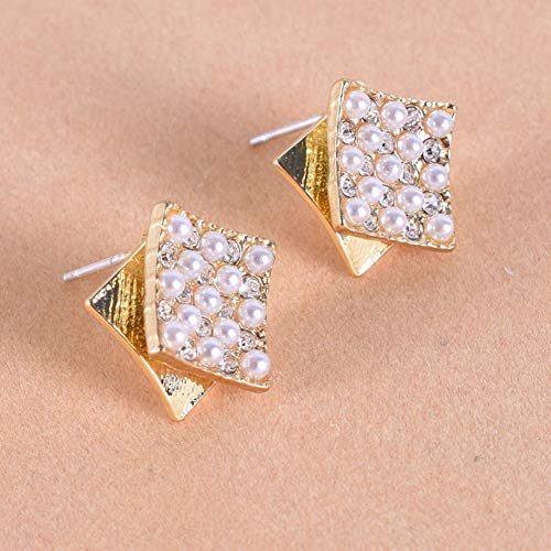 JENPECH 1 Par De Brincos De Orelha Para Mulheres Meninas Quadrada Dupla Camada Faux Pérola Strass In