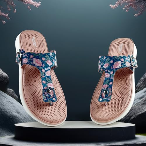 Image of KazarMax Amelia Lightweight | Cushioned | Bounce Back | Floral Printed Flat Thong Sandals For Women