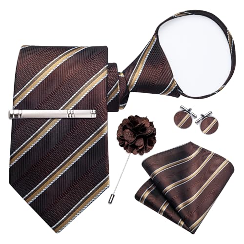 Image of DiBanGu Silk Zipper Ties for Men, Formal Pre-tied Necktie | Adjustable Tie,6PCS,Various Design Styles,Jacquard Woven,Skin-friendly,Practical Gift,Great for Wedding Party,Business Formal