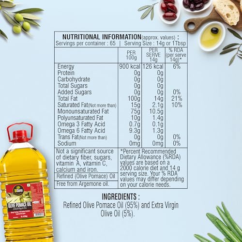 Image of DiSano Olive Pomace Oil 5L, Ideal for all Indian Cooking and Deep Frying (Pack of 2)