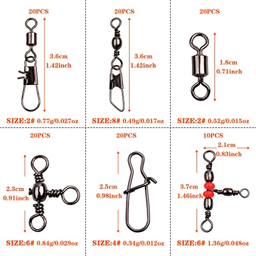 Image of Proberos 140pcs Fishing Swivel Snaps Kit Include Ball Bearing Swivel Snap Barrel 3 Way Triple Swivel Connector Clip Fishing Beads Fishing Accessories Fishing Set