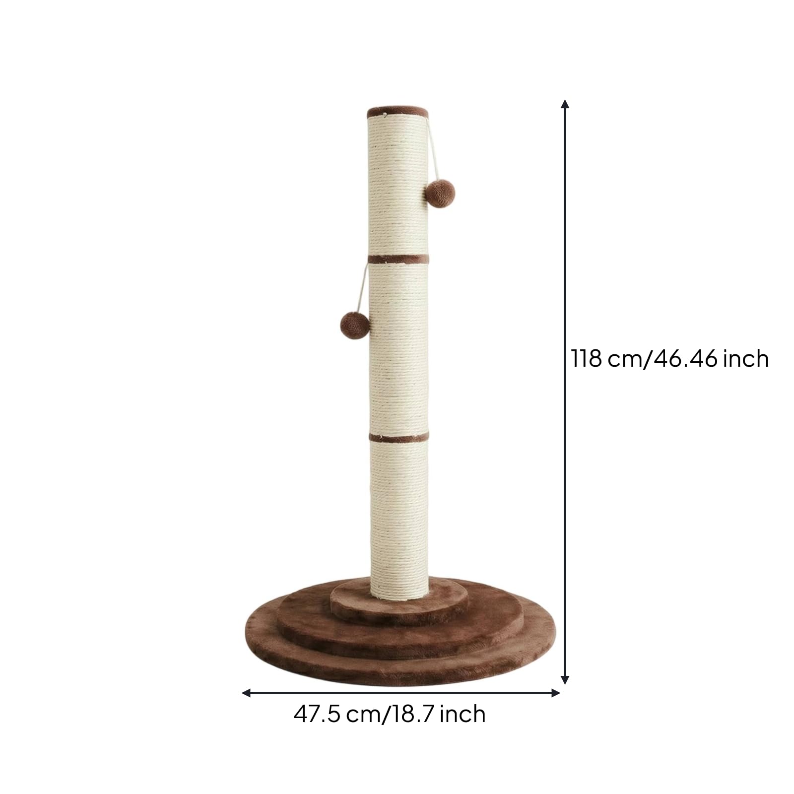 Tiragraffi a Palo con Base Verticale Tiragraffi con Corda in Sisal Antigraffio per Angolo Gioco, 118CM