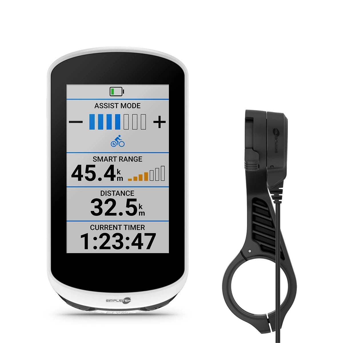 SIMPLETEK - Ciclocomputer Gps Lcd 3" Con Supporto Alimentato Continuo | mappe integrate, altimetro barometrico, IPX7, 240 x 400 pixel, autonomia 16 h, memoria 16 GB, Bluetooth, ANT+, LiveTrack