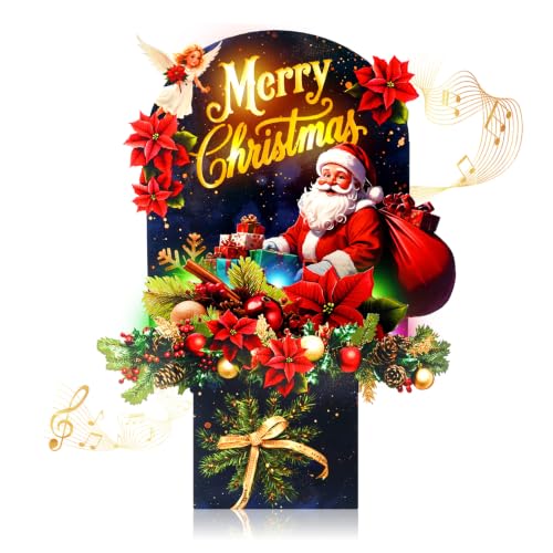 MZD8391 Musical Pop Up Christmas Card with Lights, 3D Xmas Greeting Card