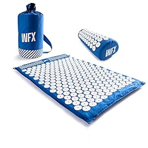 Acupressure Mat and Pillow Set – Relieves Stress, Back, Neck, and Sciatic Pain – Comes with a Vinyl Carry Bag for Storage and Travel – Blue