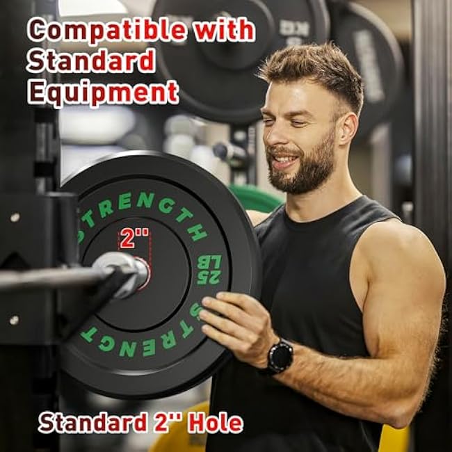 Olympic Rubber Bumper Weight Set - 2 Inch Barbell Plates for Home Gym Strength Training