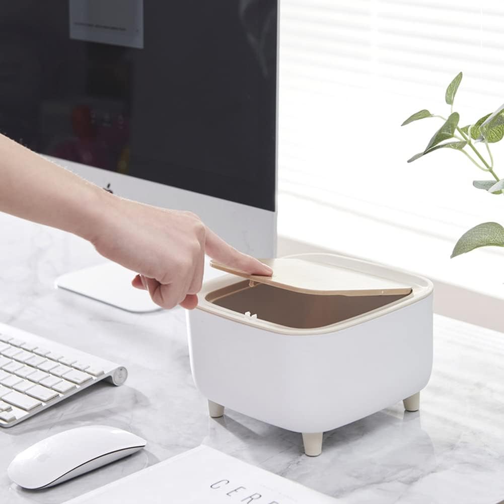Small Kitchen Trash Can with Lid, Bathroom Trash Can with Lid, Office Trash Can with Push Button, Small Duvet Trash Basket for Bedroom, Living Room, 1.8 Gallons (Square)-image-20