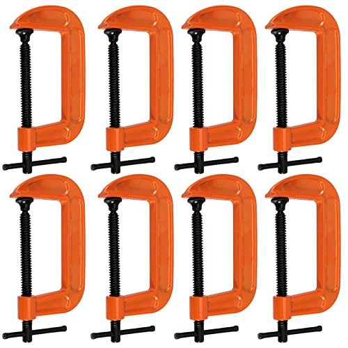 HEIHAK 8-Piece 4 Inch Orange Iron C-Clamp Set with 4
