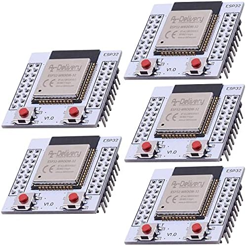 AZDelivery 5 x ESP32 WROOM-32 WLAN WiFi Bluetooth Microcontroller with free Adapter Board compatible with Arduino and Raspberry Pi including E-Book!