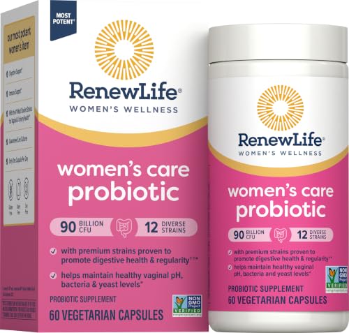 Renew Life Women's Care Probiotic 90 Billion CFU | 60 Vegetarian Capsules | Promote Digestive Health & Regularity | Dairy, Soy and Gluten Free Supplement